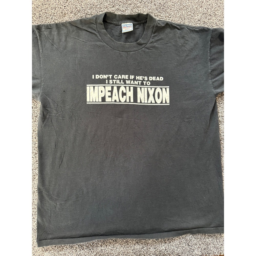Vintage All Sport Impeach Nixon T-Shirt XXL Black Made in USA Graphic Tee